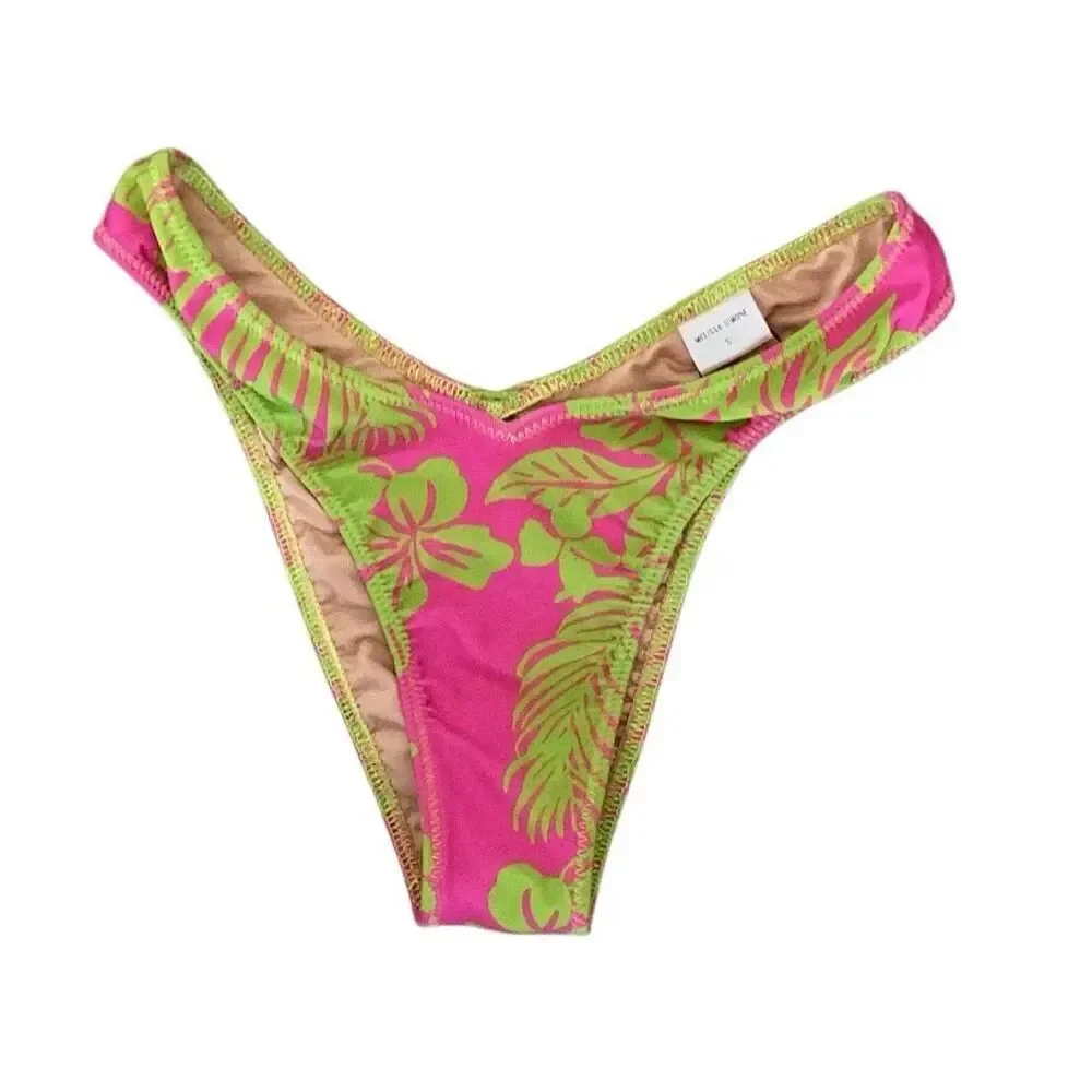 Melissa Simone NWT 2-Piece Tropical Swim Set Cover-Up & Bikini Bottoms Pink Lime
